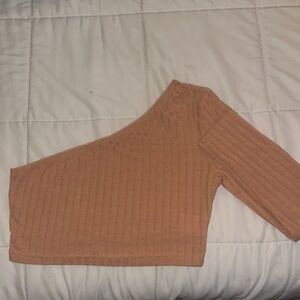 One shoulder tan crop top